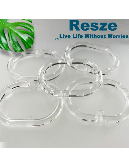 24 Anillos de Cortina de Ducha Resze Plástico Transparente
