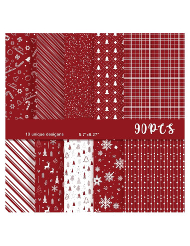 MIAHART Papel Patrón Feliz Navidad 90 Hojas A5 Rojo y Blanco