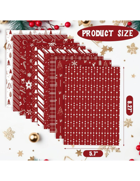 MIAHART Papel Patrón Feliz Navidad 90 Hojas A5 Rojo y Blanco