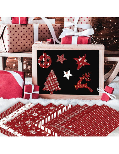 MIAHART Papel Patrón Feliz Navidad 90 Hojas A5 Rojo y Blanco