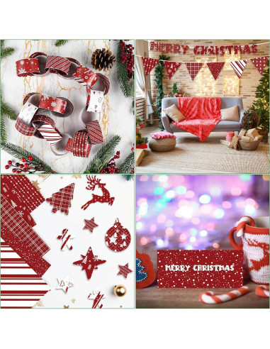 MIAHART Papel Patrón Feliz Navidad 90 Hojas A5 Rojo y Blanco