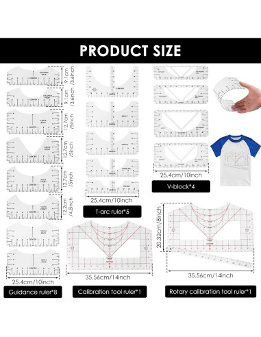 19 Piezas Regla para Camisetas LYIYEYAN - Medición Precisa