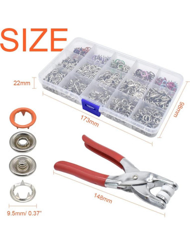 Kit de 200 Botones de Presión HDST-HOME 9.5mm 10 Colores