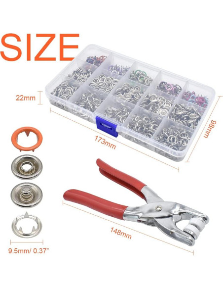 Kit de 200 Botones de Presión HDST-HOME 9.5mm 10 Colores