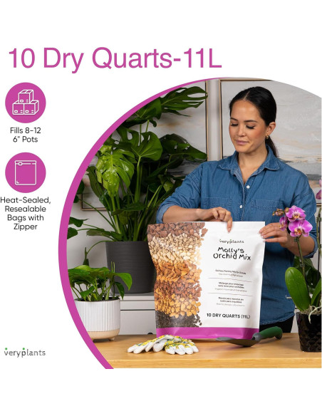 Mezcla para Macetas de Orquídeas Molly 10 Cuartos Sin Suelo