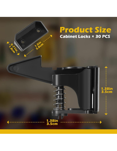 Cerraduras de Gabinete Tuanse 30 Pcs Seguridad Niños Negro