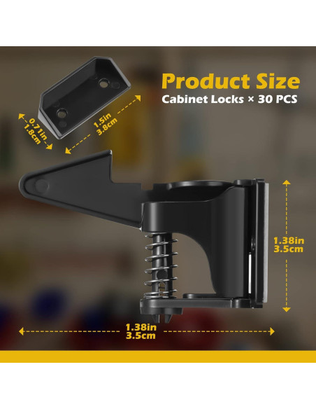 Cerraduras de Gabinete Tuanse 30 Pcs Seguridad Niños Negro