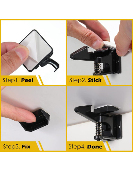 Cerraduras de Gabinete Tuanse 30 Pcs Seguridad Niños Negro