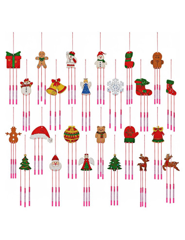 Kit de Campanas de Viento de Madera Tuanse 24 Piezas Navidad