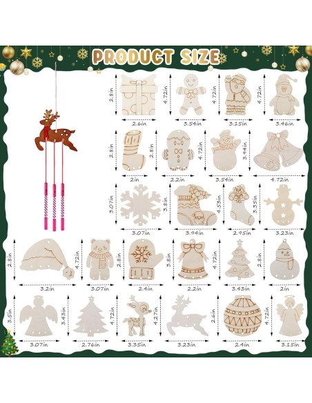 Kit de Campanas de Viento de Madera Tuanse 24 Piezas Navidad