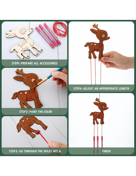 Kit de Campanas de Viento de Madera Tuanse 24 Piezas Navidad