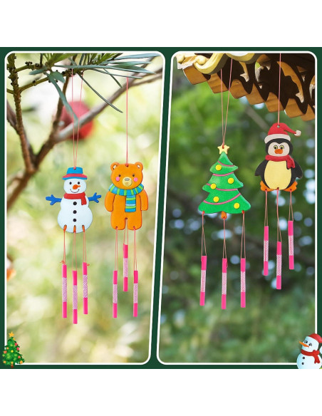 Kit de Campanas de Viento de Madera Tuanse 24 Piezas Navidad