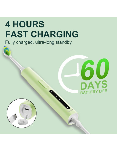 Cepillo de Dientes Eléctrico 7AM2M Verde, 5 Modos, Carga Rápida