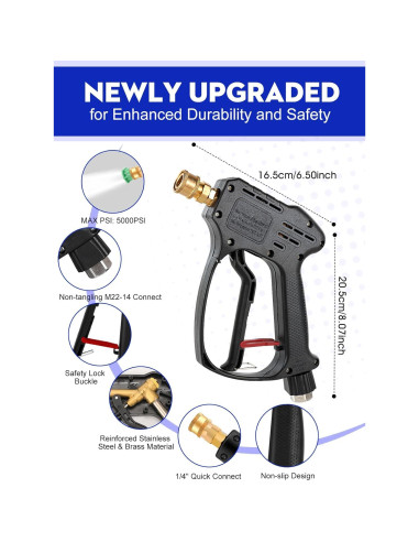 Pistola de Lavado a Presión BULBOUSROSE 5000 PSI con 5 Boquillas