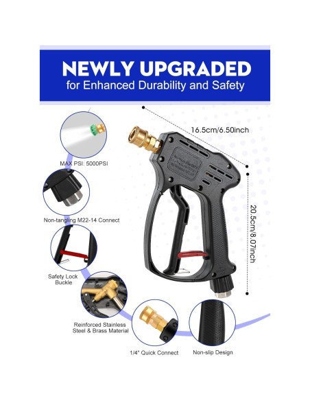Pistola de Lavado a Presión BULBOUSROSE 5000 PSI con 5 Boquillas