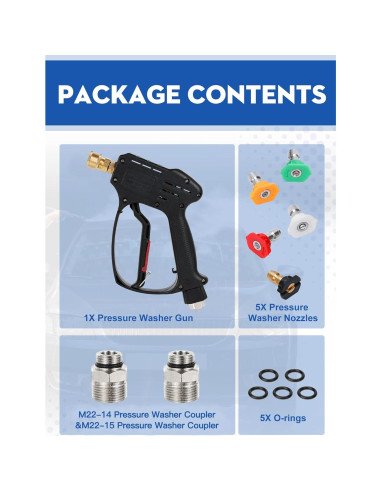 Pistola de Lavado a Presión BULBOUSROSE 5000 PSI con 5 Boquillas