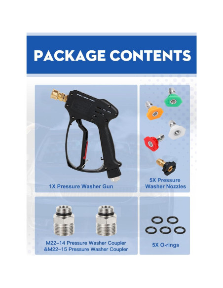 Pistola de Lavado a Presión BULBOUSROSE 5000 PSI con 5 Boquillas