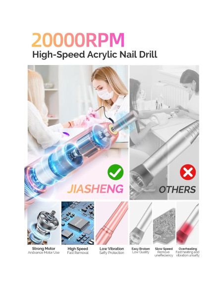 Taladro de Uñas Eléctrico Meitio Rosa Profesional 20000rpm