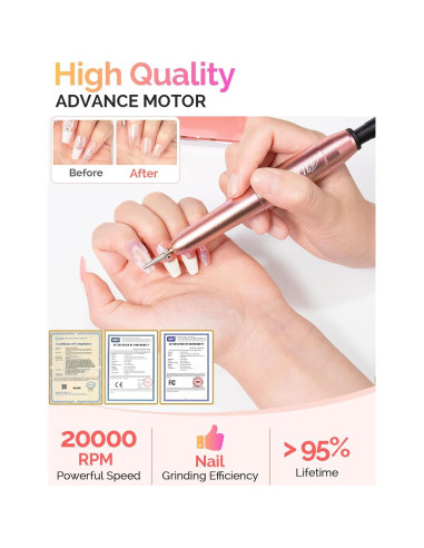 Taladro de Uñas Eléctrico Meitio Rosa Profesional 20000rpm