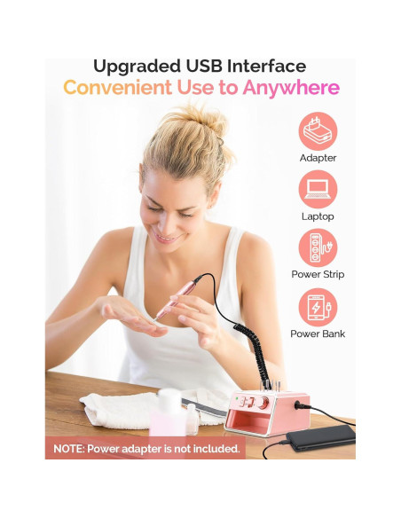 Taladro de Uñas Eléctrico Meitio Rosa Profesional 20000rpm