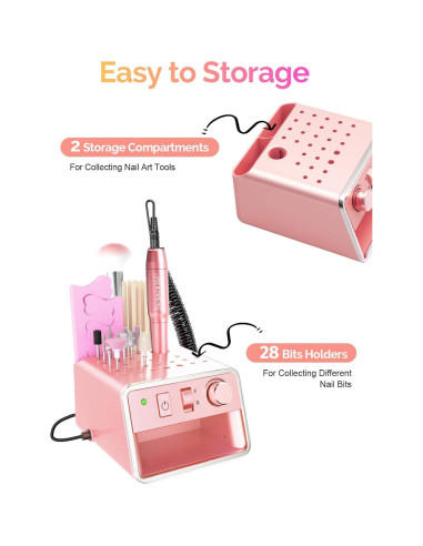 Taladro de Uñas Eléctrico Meitio Rosa Profesional 20000rpm