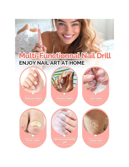 Taladro de Uñas Eléctrico Meitio Rosa Profesional 20000rpm