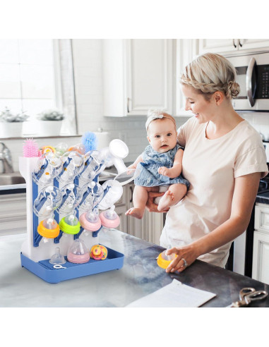 Soporte de Secado de Biberones Nollapo Azul - Ahorra Espacio