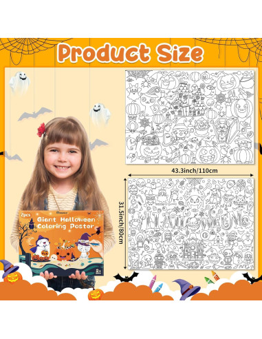Paquete de 2 Pósters Gigantes para Colorear Halloween Rossorha 110x80cm