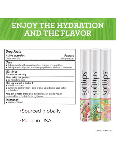 Bálsamos Labiales Softlips Pack de 3 - Sandía, Coco y Durazno