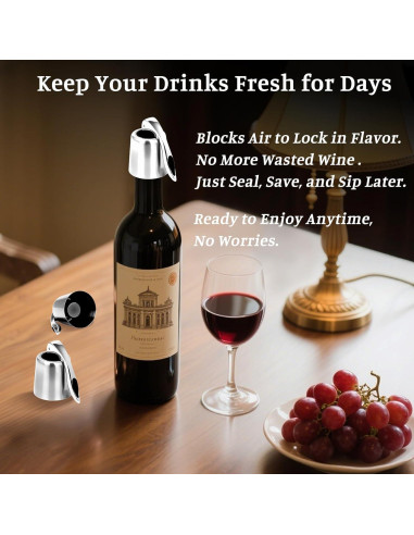 Juego de 2 Tapones de Vino LU CARTREF Acero Inoxidable
