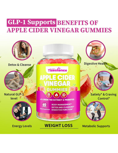 Gominolas de Vinagre de Sidra de Manzana Tisestence 60 Unidades