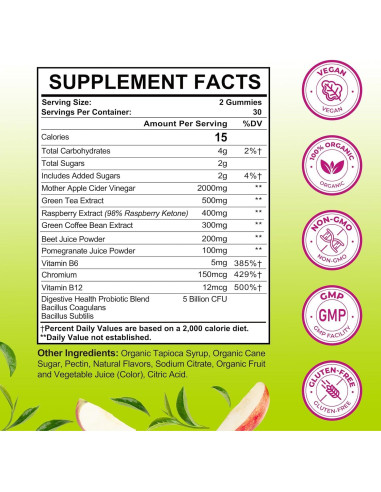 Gominolas de Vinagre de Sidra de Manzana Tisestence 60 Unidades