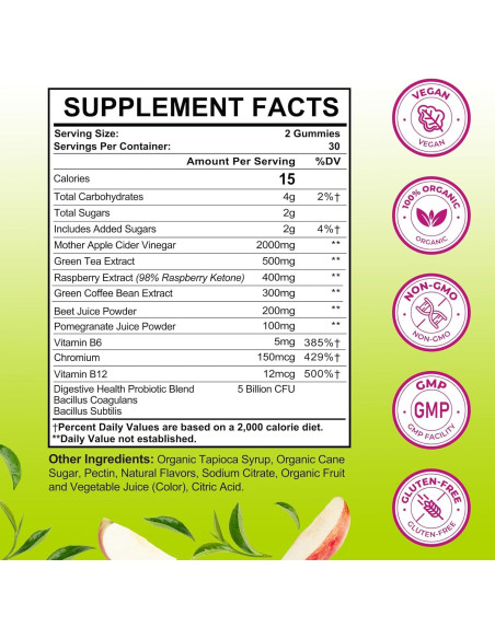 Gominolas de Vinagre de Sidra de Manzana Tisestence 60 Unidades