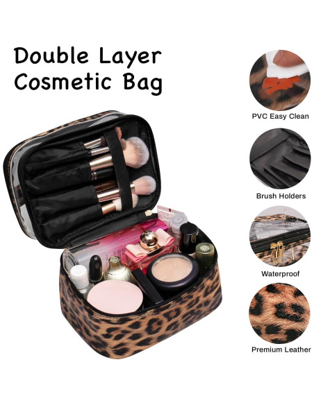 Bolsa de Cosméticos Impermeable Imerelez Leopardo 22x16.5x15cm