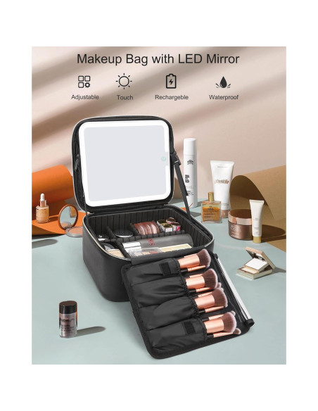 Bolsa de Maquillaje Relavel con Espejo Iluminado Negro