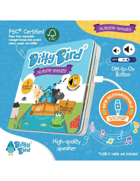 Libro Musical Interactivo Ditty Bird Rimas Infantiles 16cm