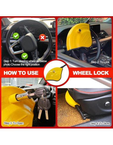 Bloqueo Universal del Volante KAYCENTOP Antirrobo Amarillo