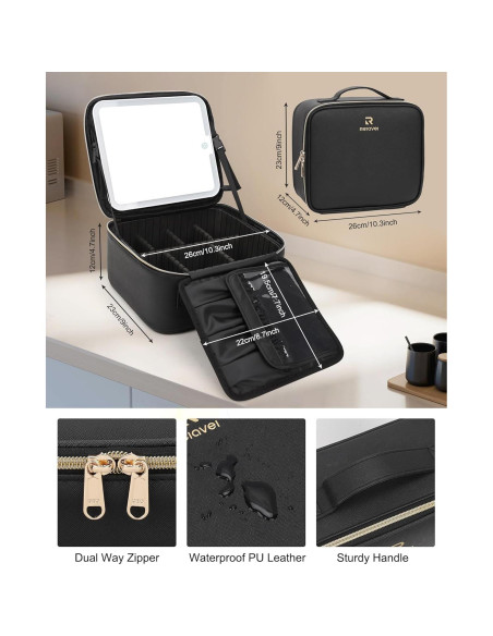 Bolsa de Maquillaje Relavel con Espejo Iluminado Negro