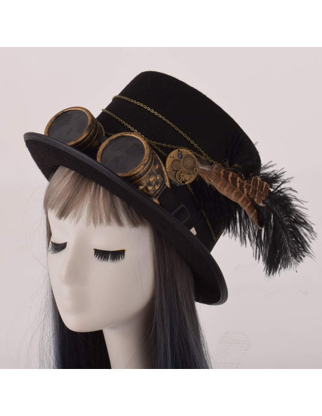 Sombrero de Copa Steampunk GRACEART con Gafas Removibles