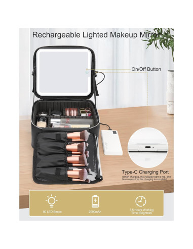 Bolsa de Maquillaje Relavel con Espejo Iluminado Negro