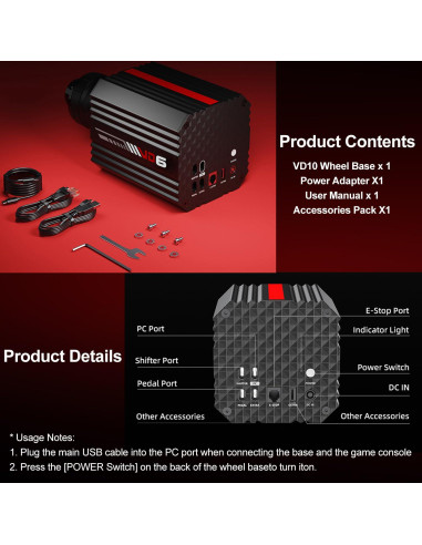 Base de Volante PXN VD6 Direct Drive 6Nm para PC