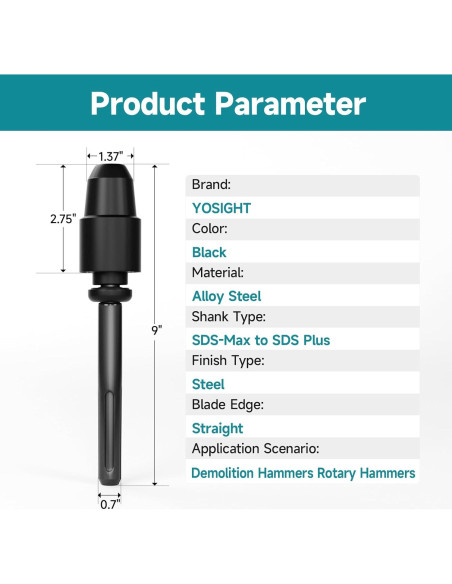 Adaptador SDS-Max a SDS-Plus YOSIGHT 22.86 cm Acero Aleado
