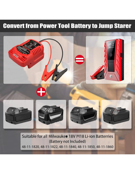 Adaptador de Arrancador de Coche ZWDXRB para Baterías Milwaukee 18V