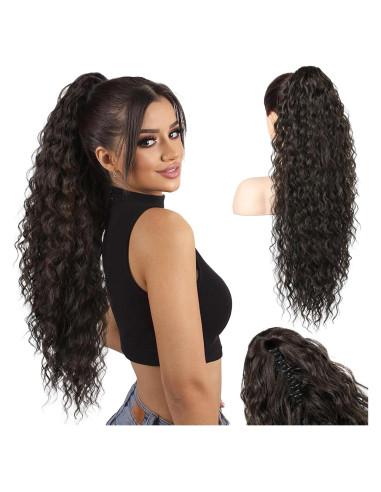 Extensión de Cola de Caballo Rizada SEIKEA 66 cm Clip Garra Negro Marrón