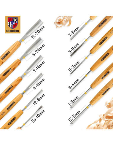 Kit de Tallado en Madera Motovecor 12 Cinceles y Mazo