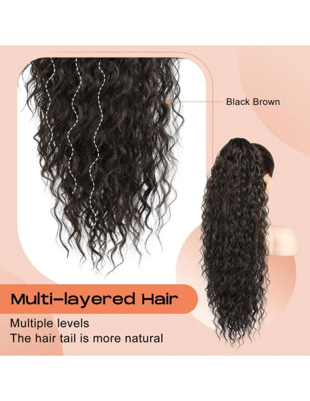 Extensión de Cola de Caballo Rizada SEIKEA 66 cm Clip Garra Negro Marrón