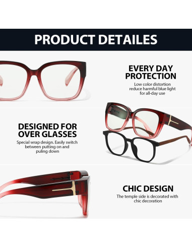 Gafas VIEWBETTER Fit Over Anti-Luz Azul para Mujeres - Marco Rosa Gradiente