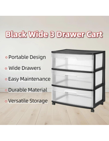 Carro de Almacenamiento Genérico 3 Cajones Plástico Negro