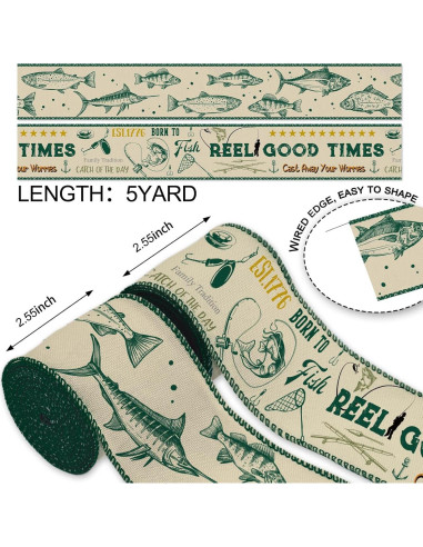 Cinta de Yute con Tema de Pesca NUVCELKA 6.35 cm x 4.57 m