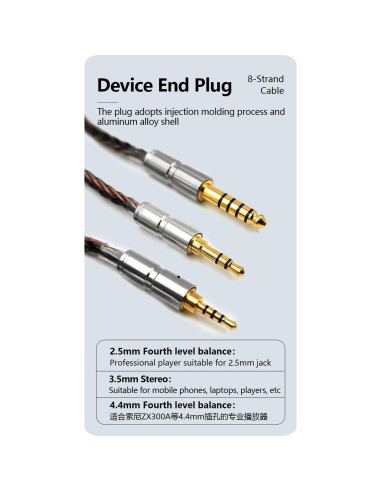 Cable Balanceado A2DC 1.45m Earmax 8 Hilos 2.5mm 3.5mm 4.4mm